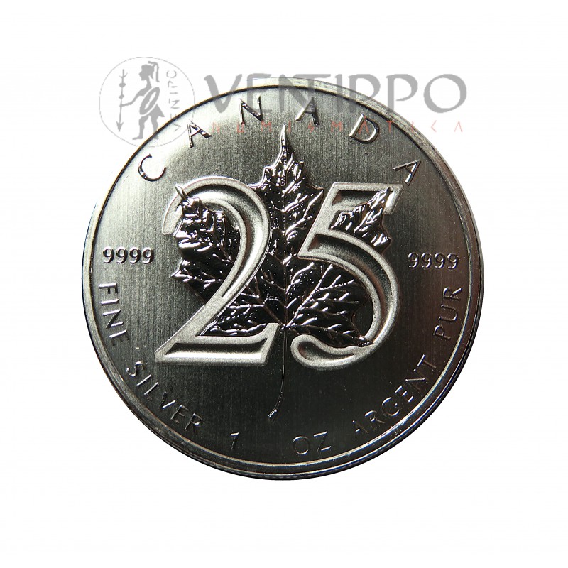 Canadá, 5$ Plata ( 1 Oz. 999 mls ), 2013 Hoja de Arce, 25 Aniv., S/C.