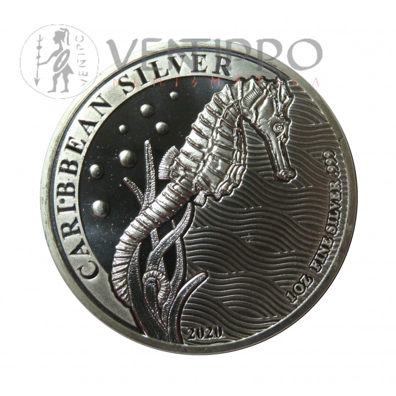 Barbados, 1 $ Plata ( 1 OZ. 999 mls ) Caballito Mar Caribeño 2020, BU.