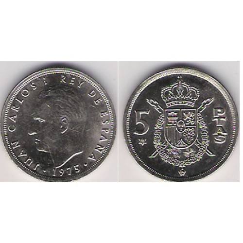 JUAN CARLOS I, 5 PESETAS 1975 *76, S/C DE CARTUCHO ORIGINAL