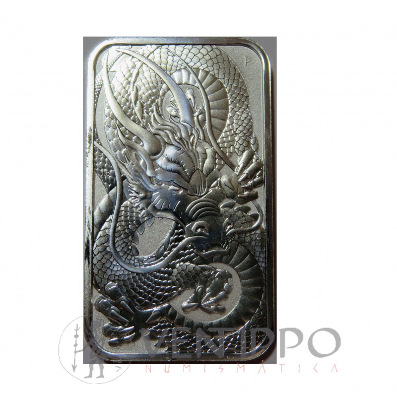 Australia, Dollar plata ( 1 OZ. ley 999 mls. ) Dragón Oriental 2021 Rectangular.