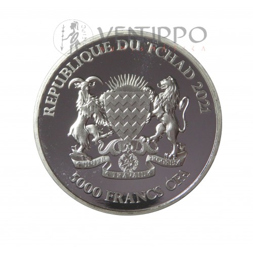 Tchad, 5000 Francs Plata ( 1 OZ 999 mls ), Serie Mandala, Jabalí 2021.