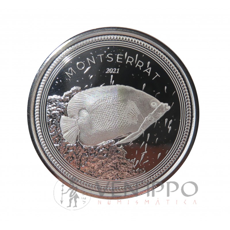 Montserrat, 2 $ PLata ( 1 Oz. 999 mls) 2021 EC8 IV 2021 Blue Girdled Angelfish Proof-like