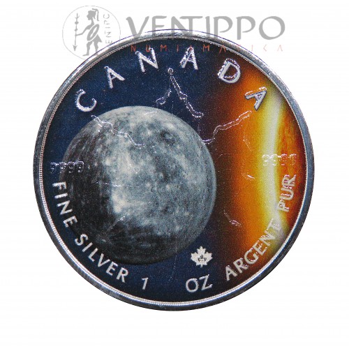 Canadá, 5$ Plata ( 1 OZ ley 9999 mls ) Hoja de Arce / Mercurio coloreada 2022.