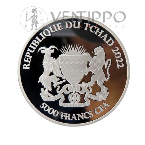 Tchad, 5000 Francs Plata ( 1 OZ. 999 mls. ), Serie Mandala, Cebra, 2022 BU.