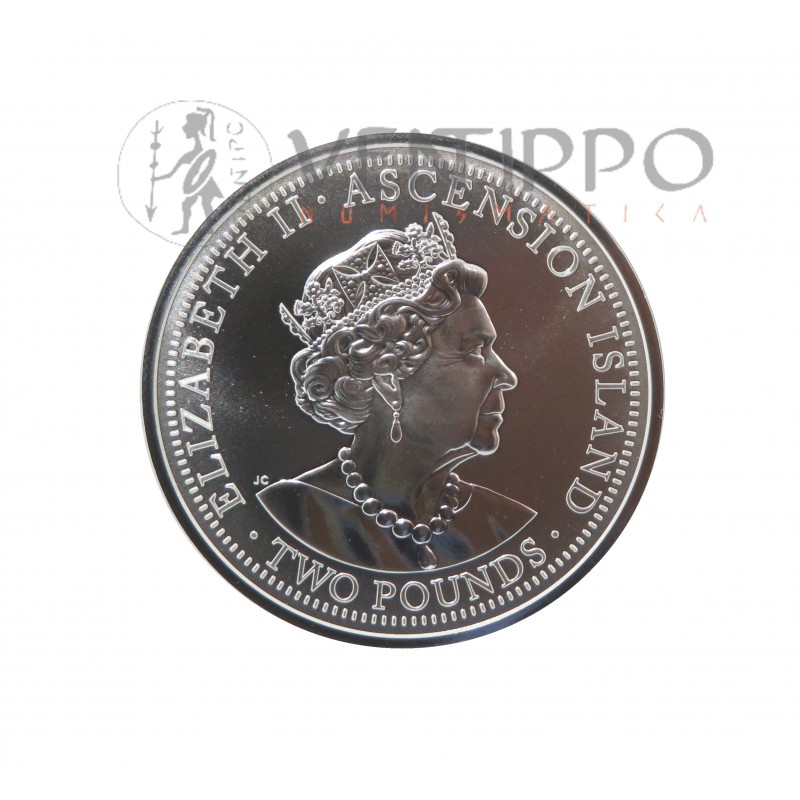 Ascención Islands, 2 Pounds Plata ( 1 OZ ley 999 mls. ) Serie Modern Masters, San Jorge y Dragón, 2022, BU