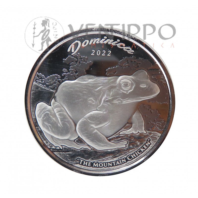 Dominica, 2 $ Plata ( 1 OZ 999 mls .) EC8 V 2022 " Pollo de Montaña ", Prooflike