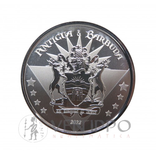 Antigua y Barbuda, 2 $ Plata ( 1 OZ  999 mls ) EC8 V, Escudo de Armas 2012, Prooflike.