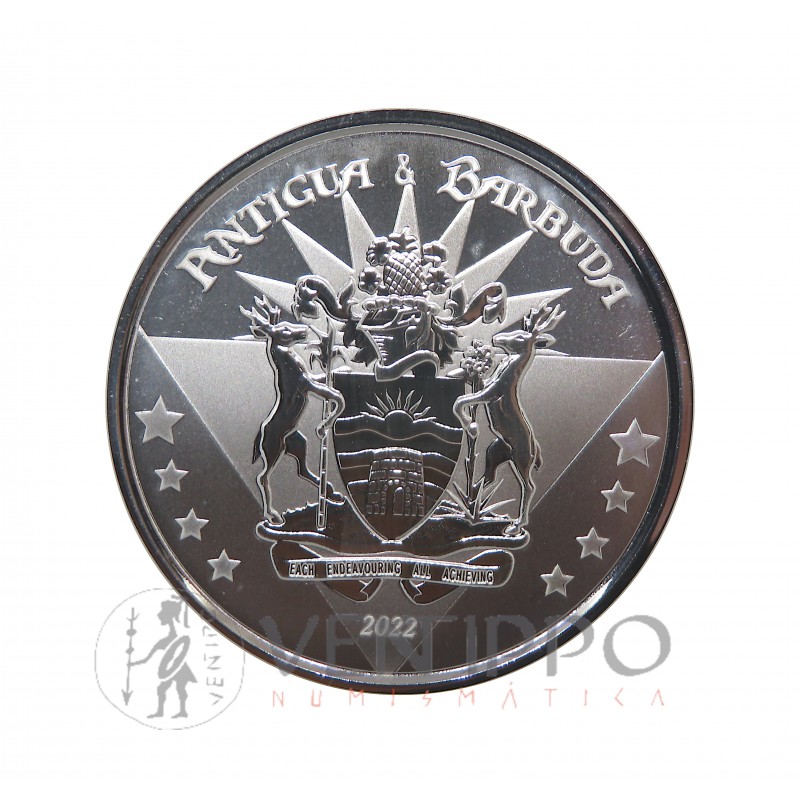 Antigua y Barbuda, 2 $ Plata ( 1 OZ  999 mls ) EC8 V, Escudo de Armas 2012, Prooflike.