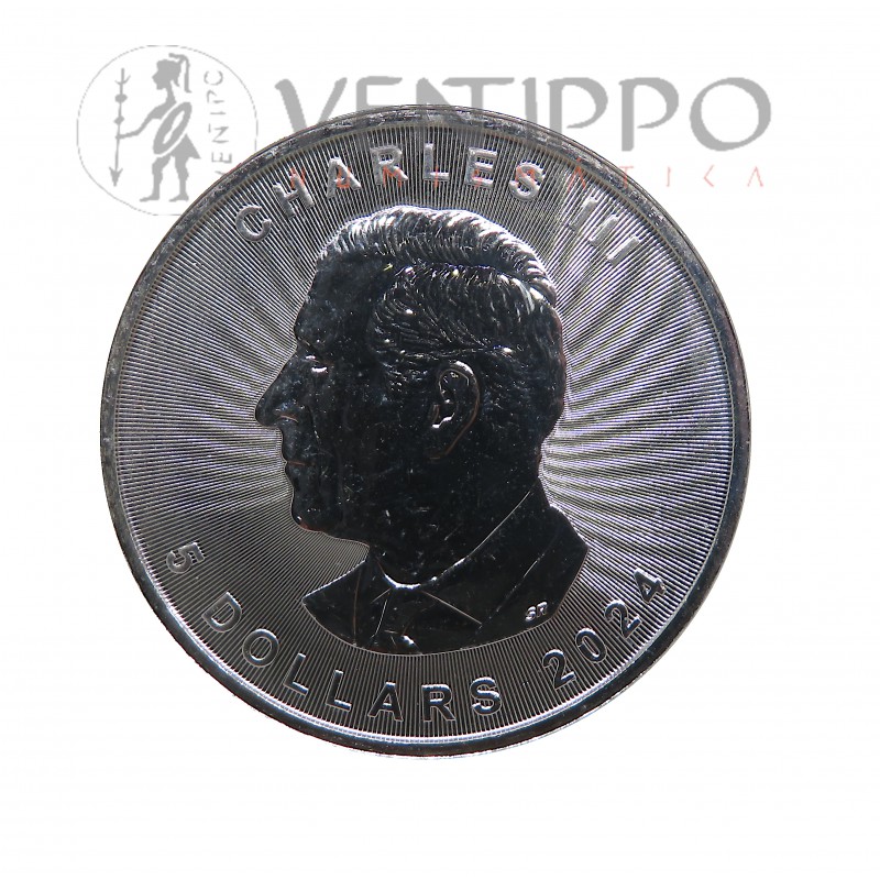 Canadá, 5 4 Plata ( 1 OZ 9999 mls. ) Hoja de Arce 2024, S/C