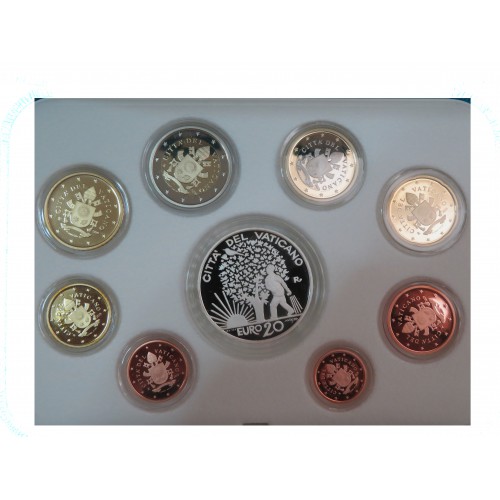 VATICANO, ESTUCHE PROOF, 8 VALORES + 20 € PLATA 2019