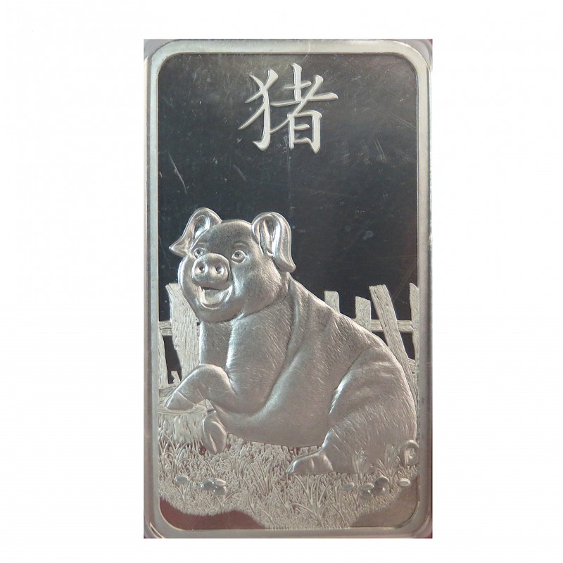 Lingote 1 OZ Plata 999 mls., Pamp Suisse 2019, Año del Cerdo.