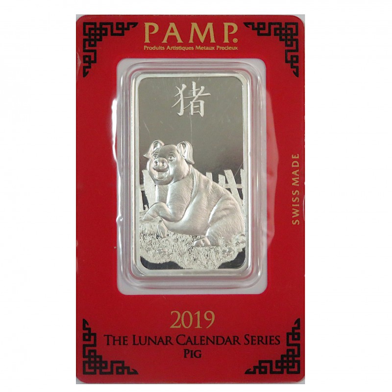 Lingote 1 OZ Plata 999 mls., Pamp Suisse 2019, Año del Cerdo.