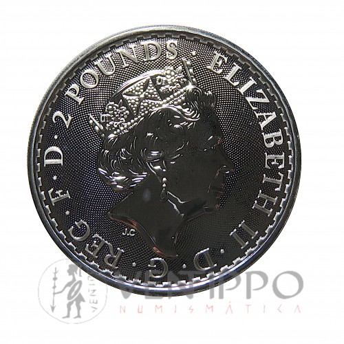 Gran Bretaña, 2 Pounds plata ( 1 OZ. 999 mls. ) Britannia 2020, Borde Oriental, BU.