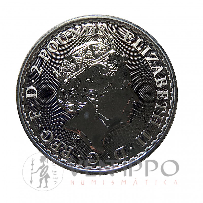 Gran Bretaña, 2 Pounds plata ( 1 OZ. 999 mls. ) Britannia 2020, Borde Oriental, BU.